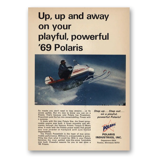 1969 Polaris Snowmobile Up Up and Away Vintage Magazine Print Ad