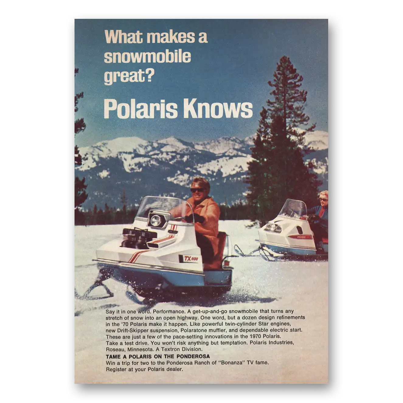 1969 Polaris Snowmobile What Makes Snowmobile Great Vintage Magazine Print Ad