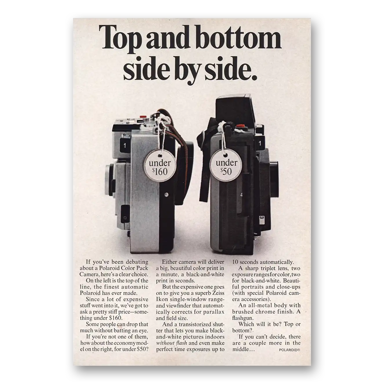 1969 Polaroid Top and Bottom Side by Side Vintage Magazine Print Ad