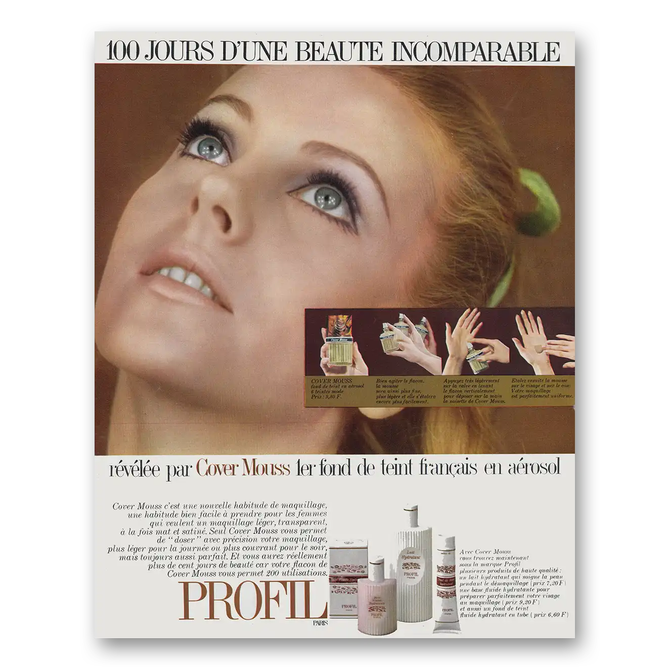 1969 Profil Lotion 100 Jours D'Une Beaute France Vintage Magazine Print Ad