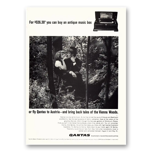 1966 Qantas Airlines Antique Music Box Vintage Magazine Print Ad