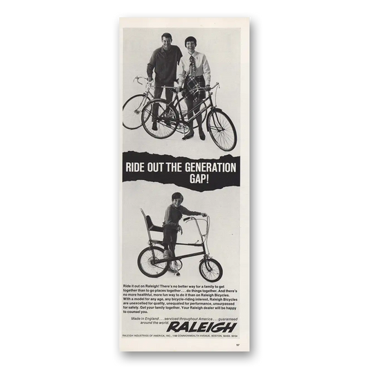 1969 Raleigh Bicycles Ride Out the Generation Gap Vintage Magazine Print Ad