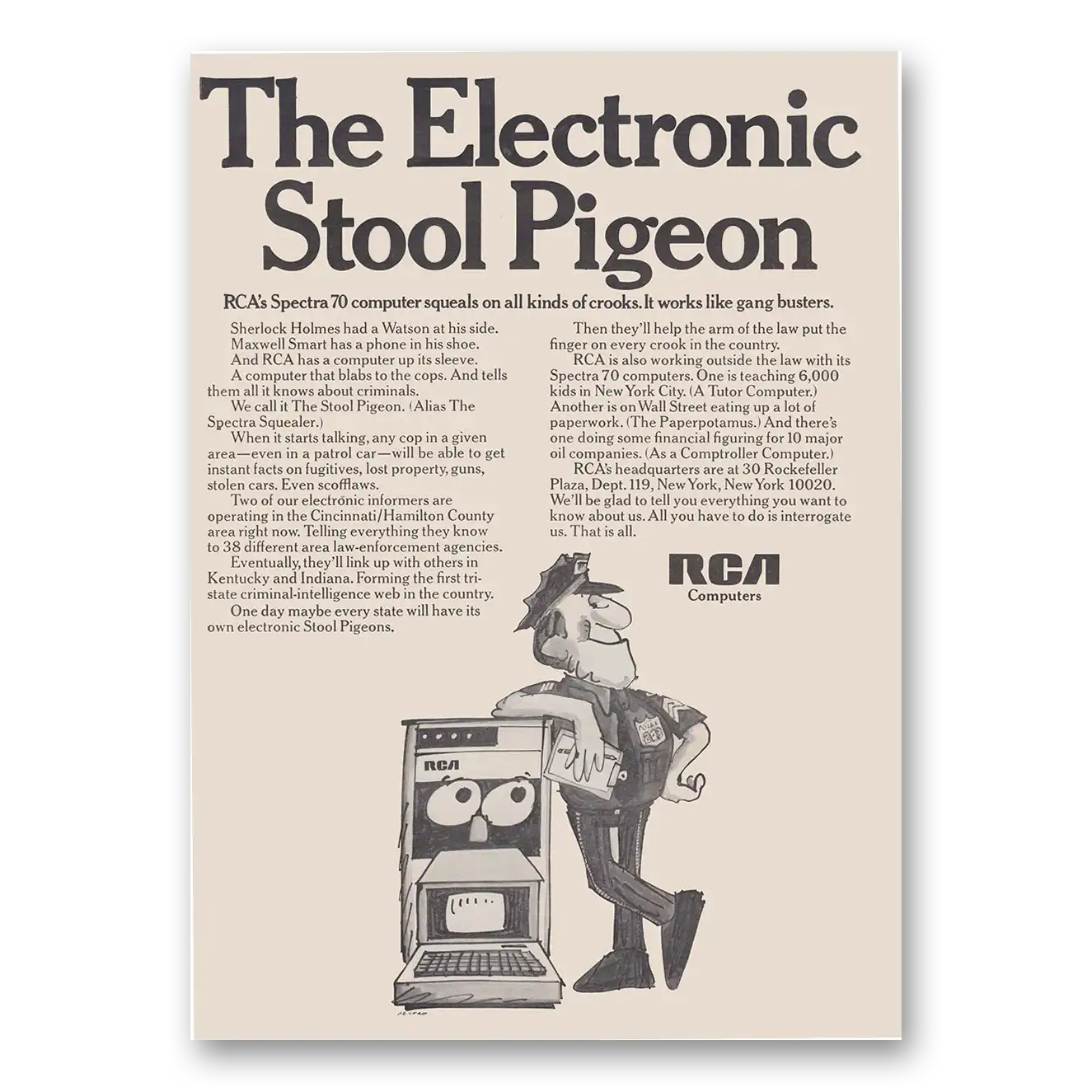 1969 RCA Spectra 70 Computer Computers The Electronic Stool Pigeon Vintage Magazine Print Ad