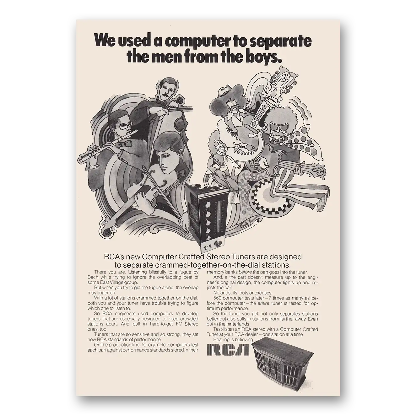 1969 RCA Computer Crafted Stereo Tuners Separate the Men From the Boys Vintage Magazine Print Ad