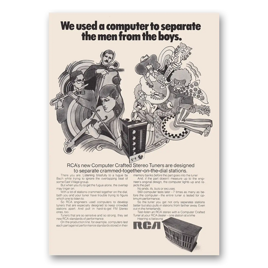 1969 RCA Computer Crafted Stereo Tuners Separate the Men From the Boys Vintage Magazine Print Ad