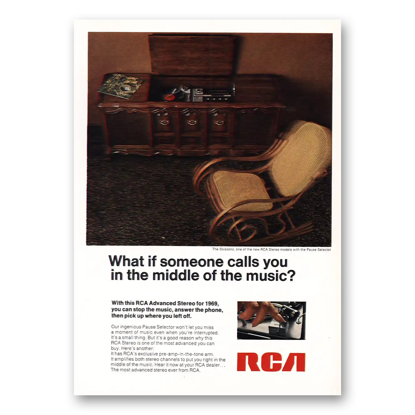 1969 RCA Someone Calls In Middle of Music Vintage Magazine Print Ad