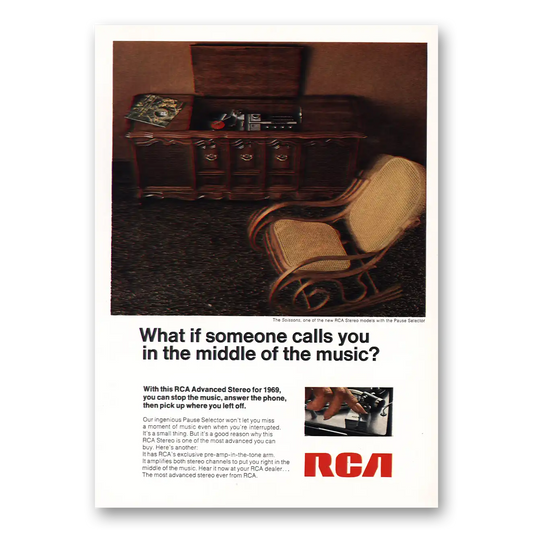 1969 RCA Someone Calls In Middle of Music Vintage Magazine Print Ad