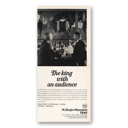 1969 St Regis Sheraton Hotel King With an Audience Vintage Magazine Print Ad