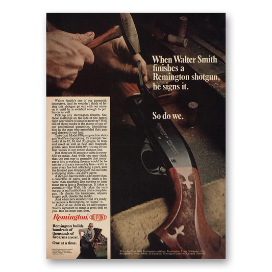 1969 Remington Arms Shotgun Walter Smith Finishes He Signs It Vintage Magazine Print Ad