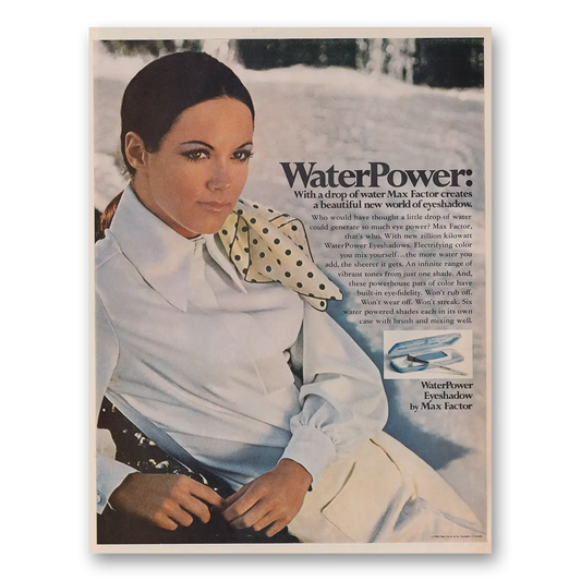 1969 Max Factor Eyeshadow Waterpower With a Drop of Water Vintage Magazine Print Ad