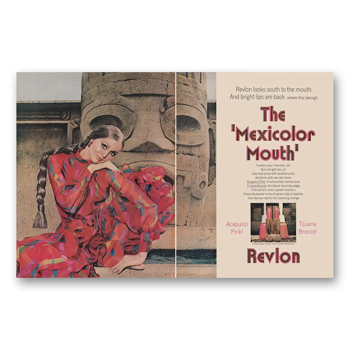 1969 Revlon Mexicolor Mouth Looks South to the Mouth Vintage Magazine Print Ad