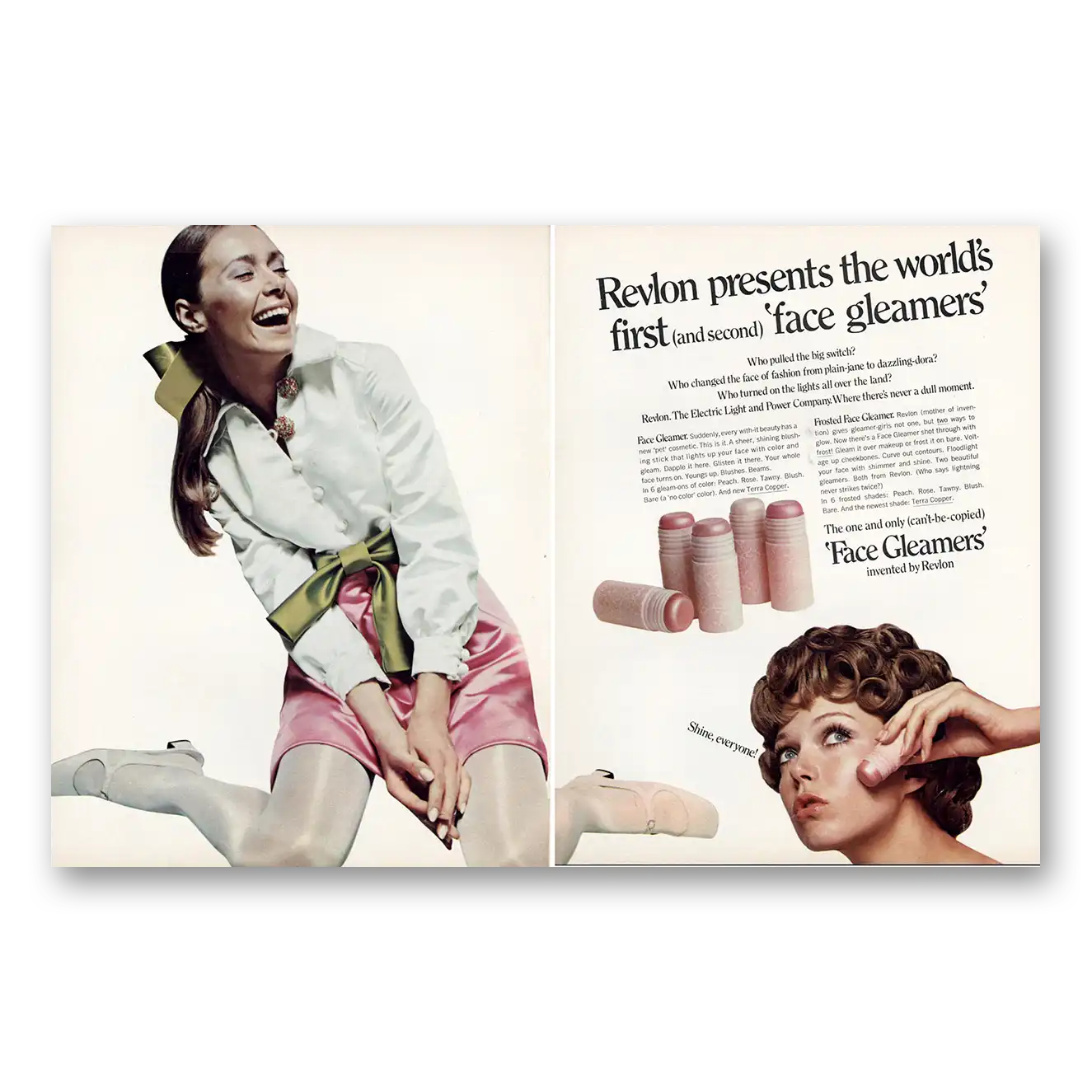 1969 Revlon Face Gleamers Who Pulled the Big Switch Vintage Magazine Print Ad