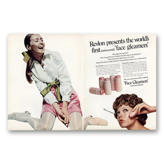 1969 Revlon Face Gleamers Who Pulled the Big Switch Vintage Magazine Print Ad