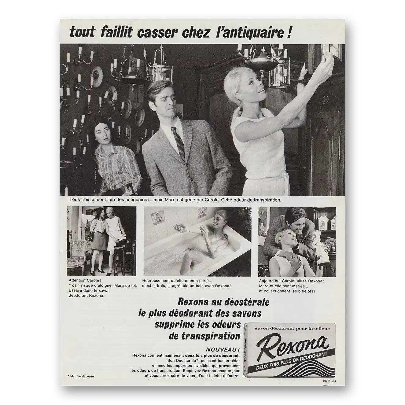 1969 Rexona Soap Tout Faillit Casser Chez France Vintage Magazine Print Ad