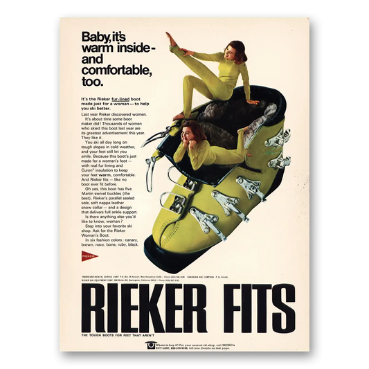 1969 Rieker Ski Boots Baby Its Warm Inside Vintage Magazine Print Ad