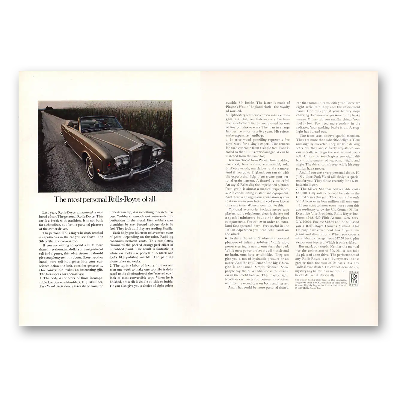 1969 Rolls Royce Most Personal Rolls Royce Of All Vintage Magazine Print Ad