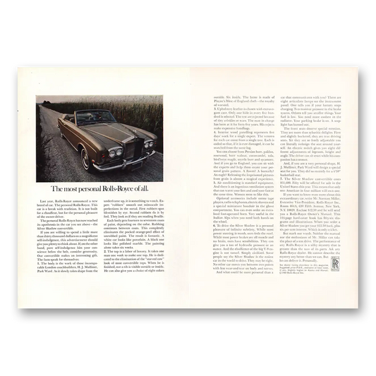 1969 Rolls Royce Most Personal Rolls Royce Of All Vintage Magazine Print Ad