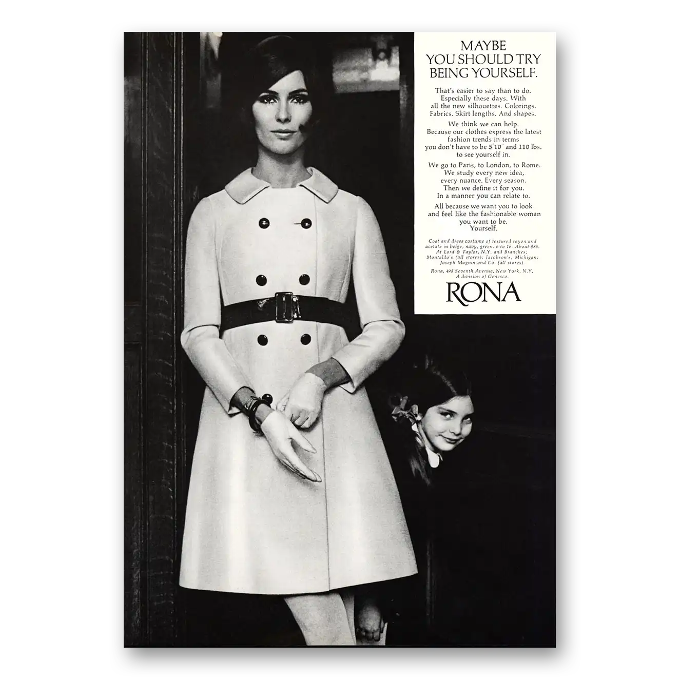 1969 Rona Coats Maybe You Should Try Being Yourself Vintage Magazine Print Ad