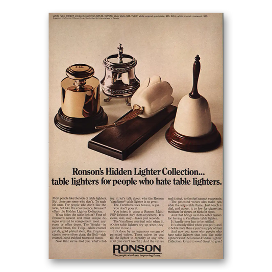 1969 Ronson Lighters Hidden Lighter Collection Vintage Magazine Print Ad