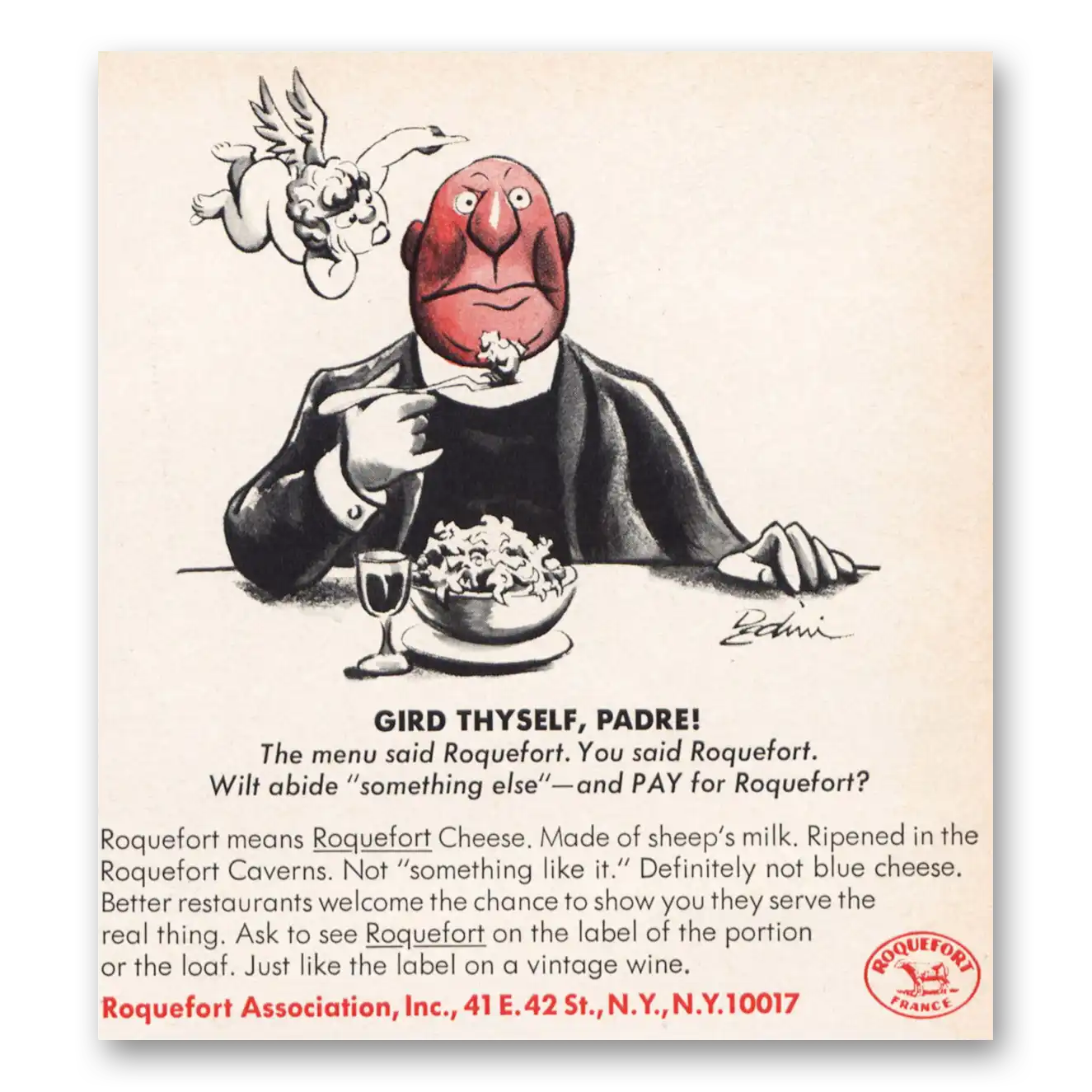 1969 Roquefort Association Gird Thyself Padre Vintage Magazine Print Ad