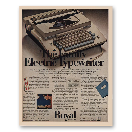 1969 Royal Typewriter Family Electric Vintage Magazine Print Ad