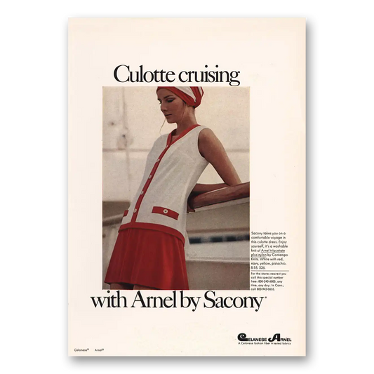 1969 Sacony Arnel Culotte Cruising Vintage Magazine Print Ad