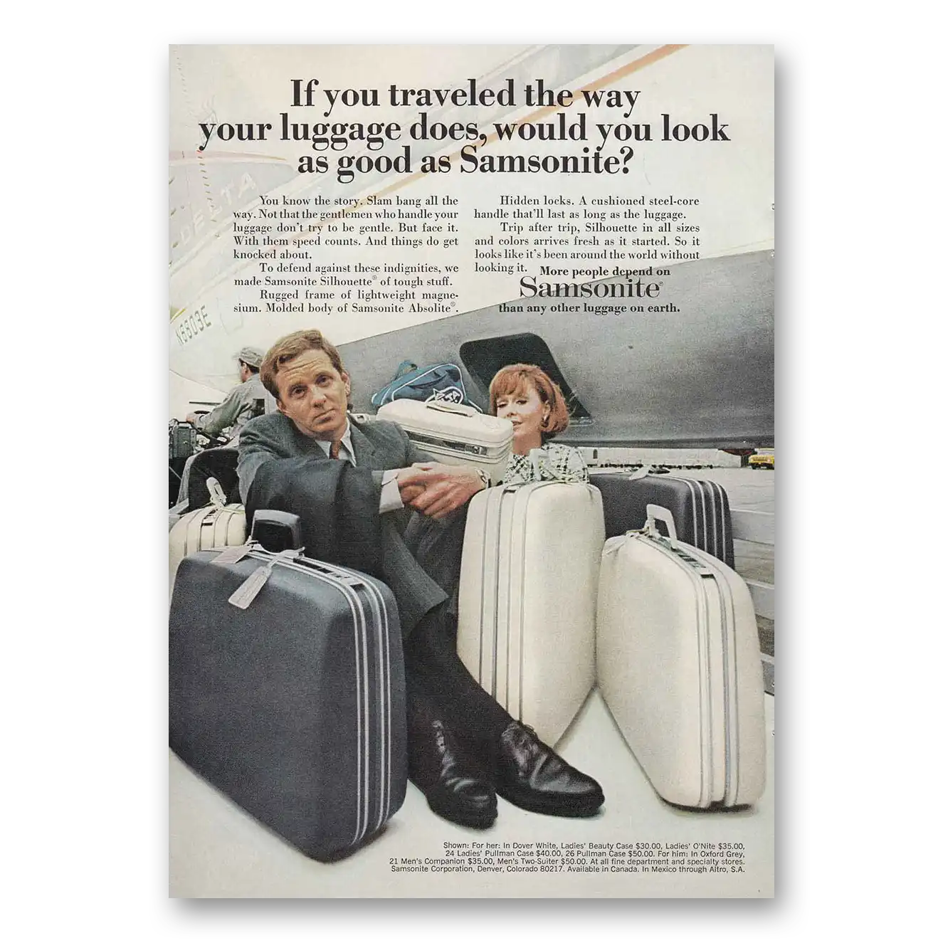 1969 Samsonite Luggage Traveled the Way Your Luggage Does Vintage Magazine Print Ad