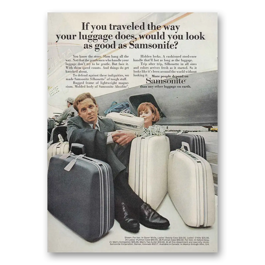 1969 Samsonite Luggage Traveled the Way Your Luggage Does Vintage Magazine Print Ad