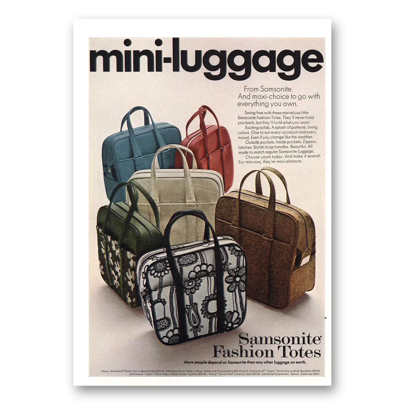 1969 Samsonite Mini Luggage Vintage Magazine Print Ad