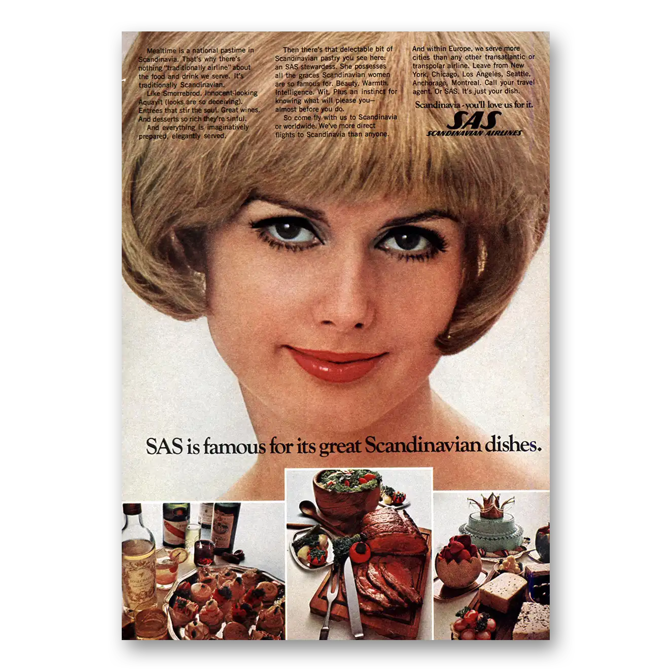 1969 SAS Scandinavian Airlines Famous For Great Scandinavian Dishes Vintage Magazine Print Ad