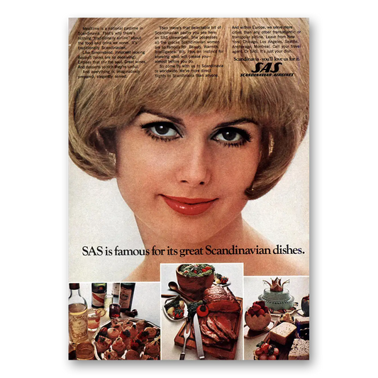 1969 SAS Scandinavian Airlines Famous For Great Scandinavian Dishes Vintage Magazine Print Ad