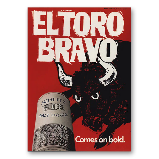 1969 Schlitz Beer El Toro Bravo Vintage Magazine Print Ad