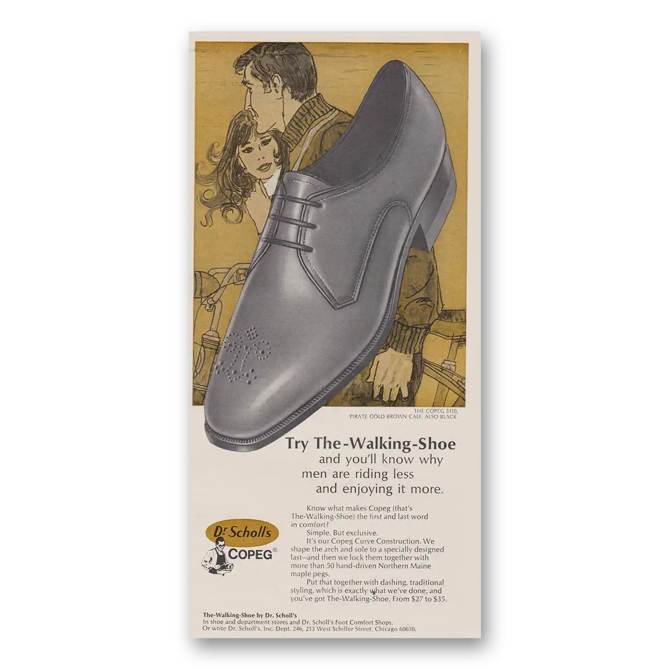 1969 Dr Scholls Walking Shoe Try the Walking Shoe Vintage Magazine Print Ad