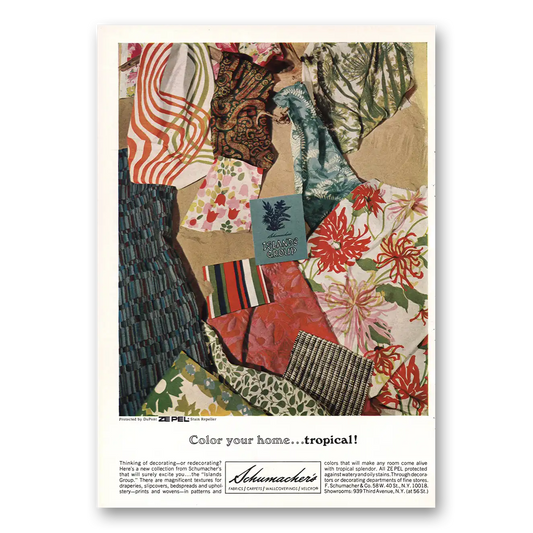 1969 Schumacher Fabrics Color Your Home Tropical Vintage Magazine Print Ad