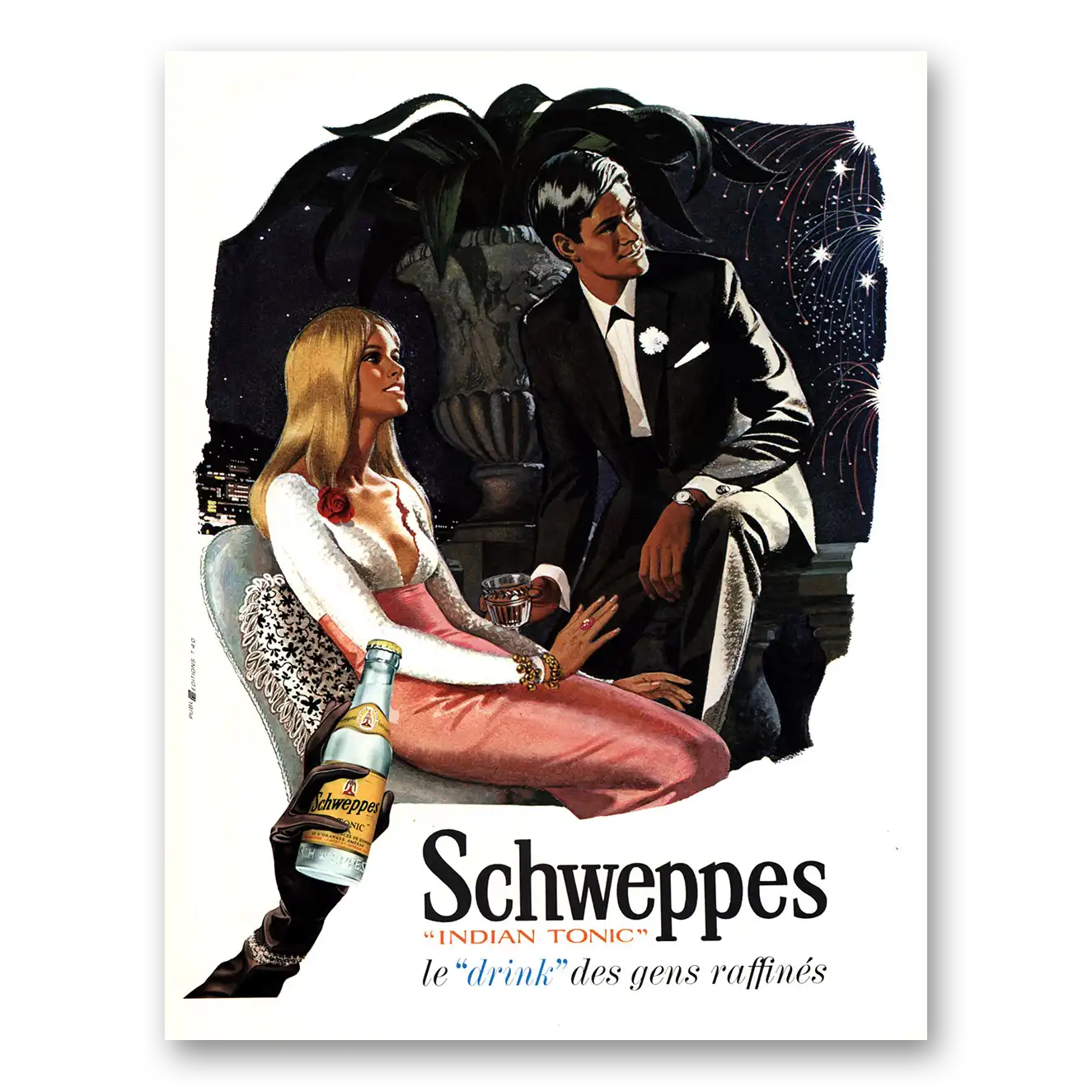 1969 Schweppes Indian Tonic Le Drink French Vintage Magazine Print Ad