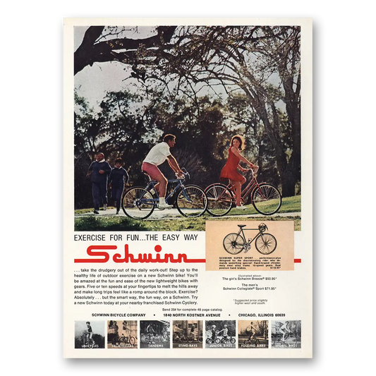 1969 Schwinn Bicycles Exercise for Fun the Easy Way Vintage Magazine Print Ad