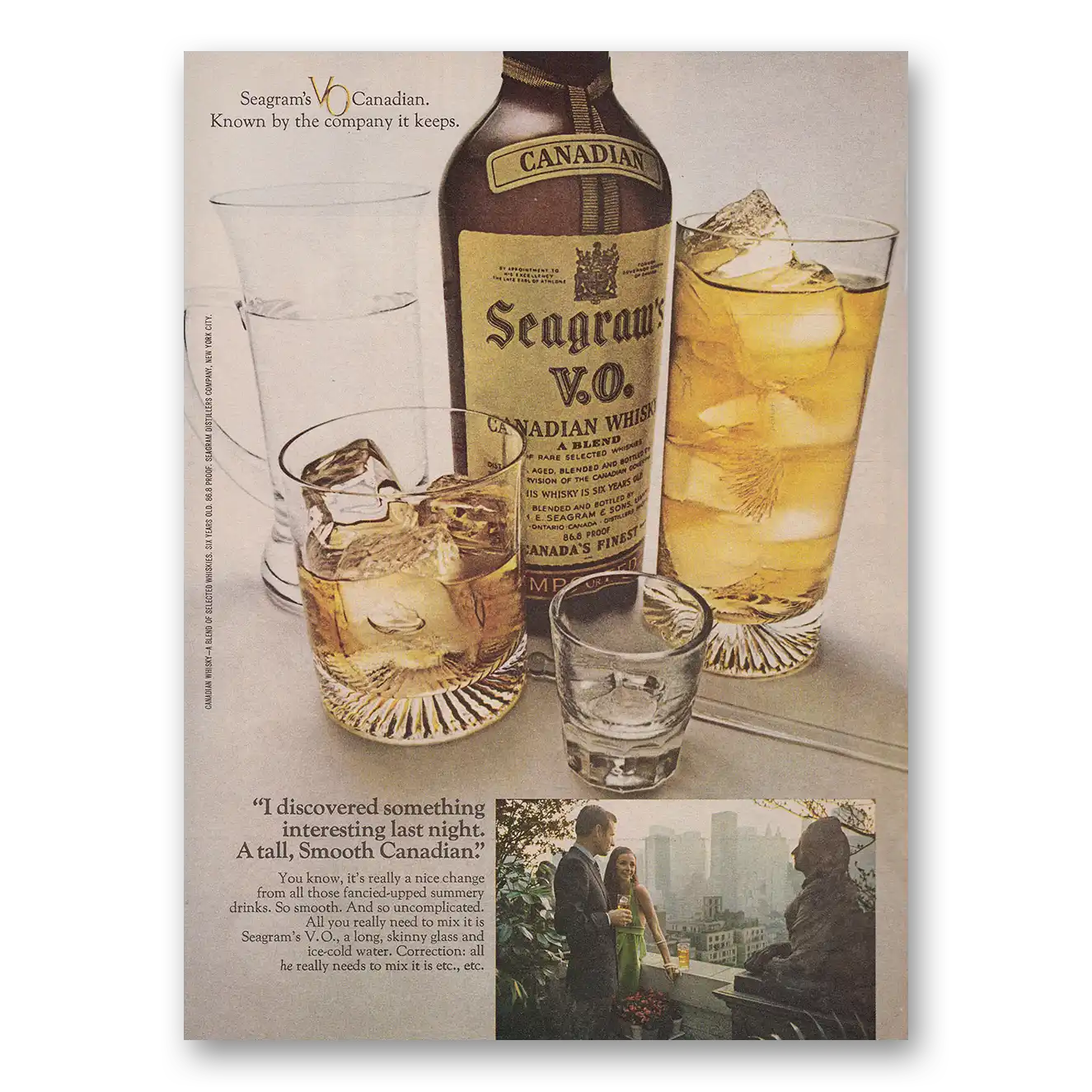 1969 Seagrams VO Whisky I Discovered Something Interesting Last Night Vintage Magazine Print Ad