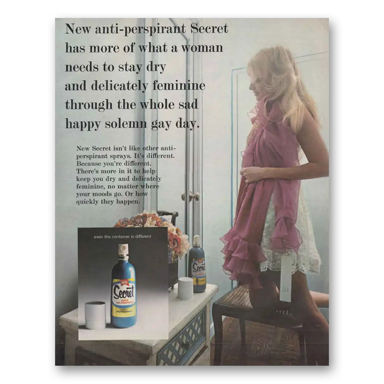 1969 Secret Anti Perspirant Sad Happy Solemn Gay Day Vintage Magazine Print Ad