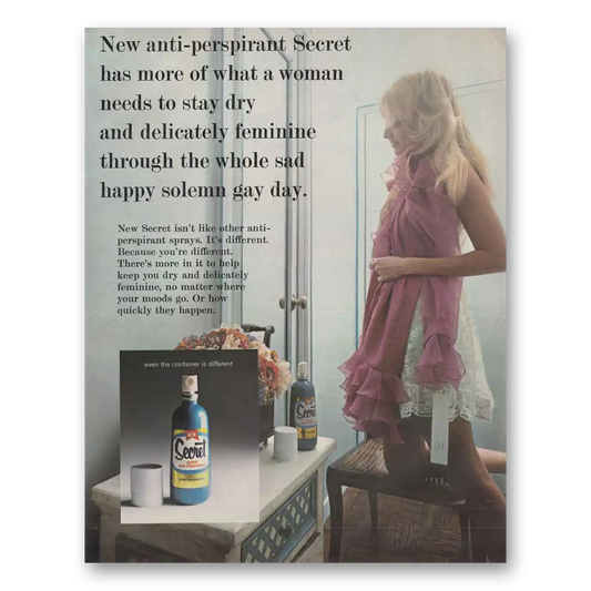 1969 Secret Anti Perspirant Sad Happy Solemn Gay Day Vintage Magazine Print Ad