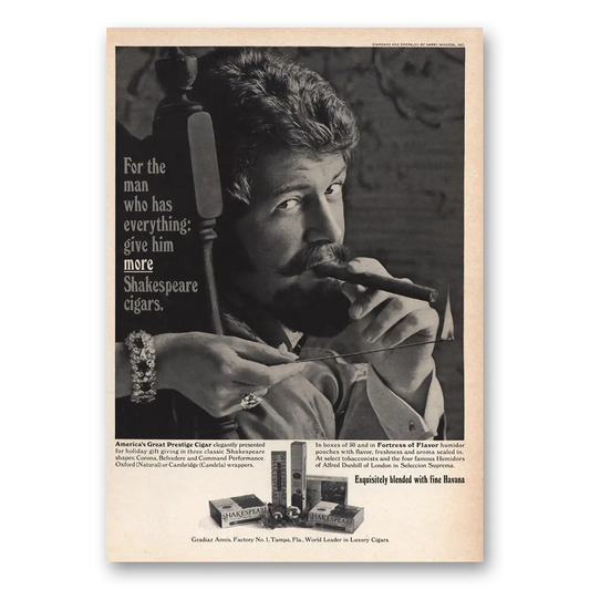 1969 Shakespeare Cigar For the Man Who Has Everything Vintage Magazine Print Ad