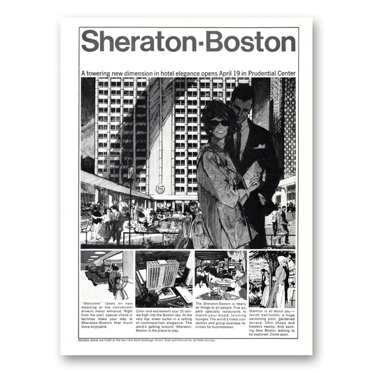 1969 Sheraton Boston Hotel Towering New Dimension Vintage Magazine Print Ad