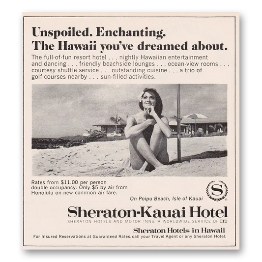 1969 Sheraton Kauai Hotel Unspoiled Enchanting Vintage Magazine Print Ad