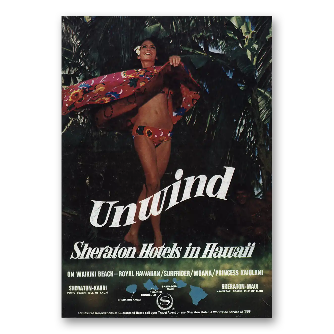 1969 Sheraton Hotels Hawaii Unwind Sheraton Hotels in Hawaii Vintage Magazine Print Ad