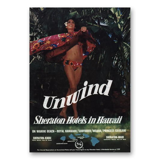 1969 Sheraton Hotels Hawaii Unwind Sheraton Hotels in Hawaii Vintage Magazine Print Ad