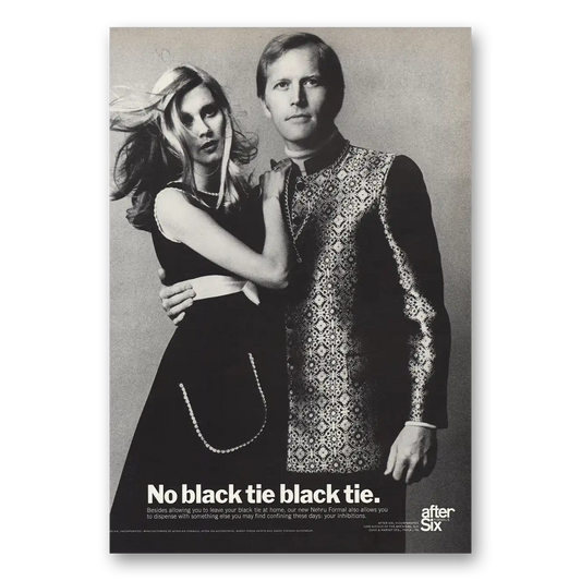 1969 After Six No Black Tie Vintage Magazine Print Ad