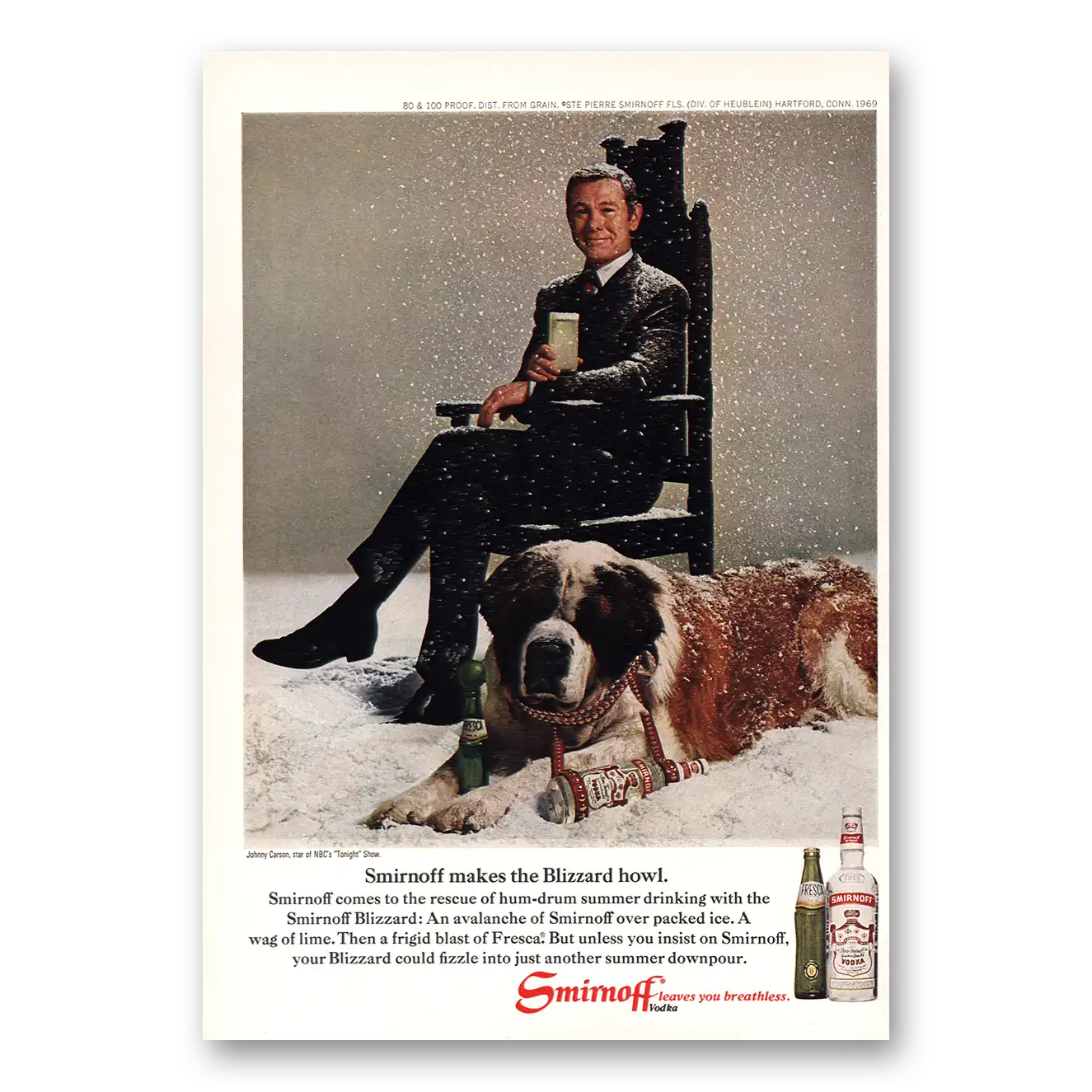 1969 Smirnoff Johnny Carson Vintage Magazine Print Ad