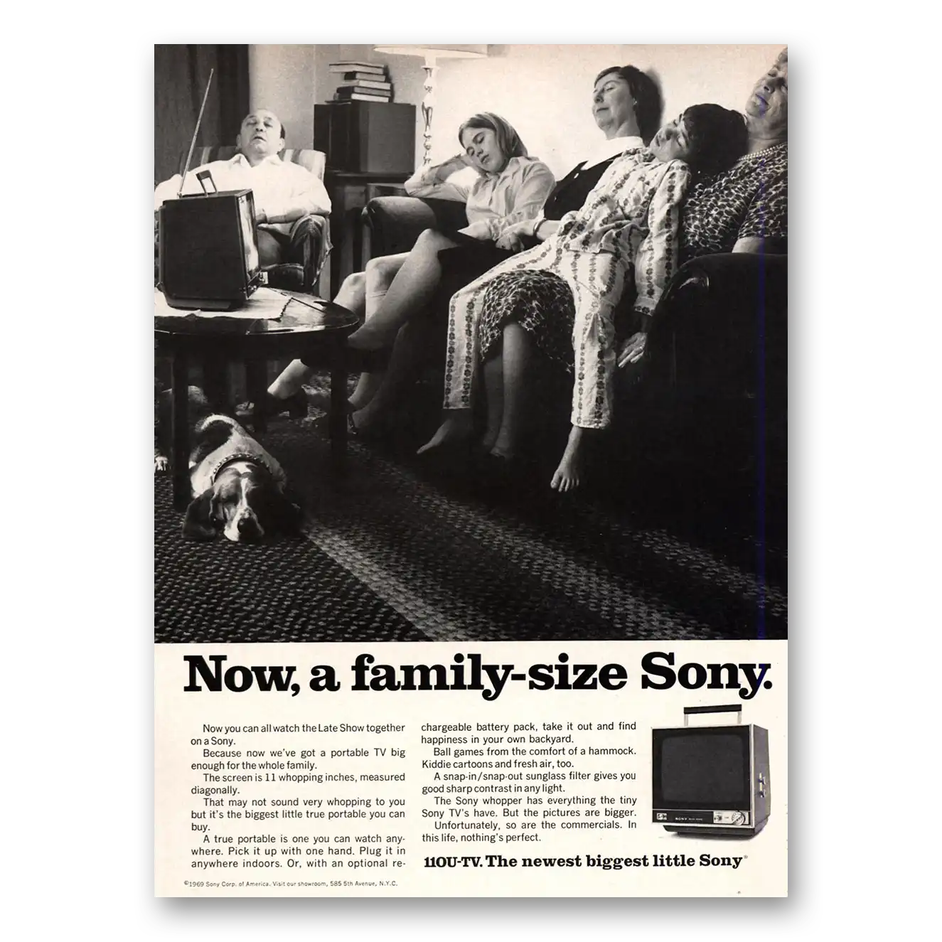 1969 Sony Television Now a Family Size Sony Vintage Magazine Print Ad