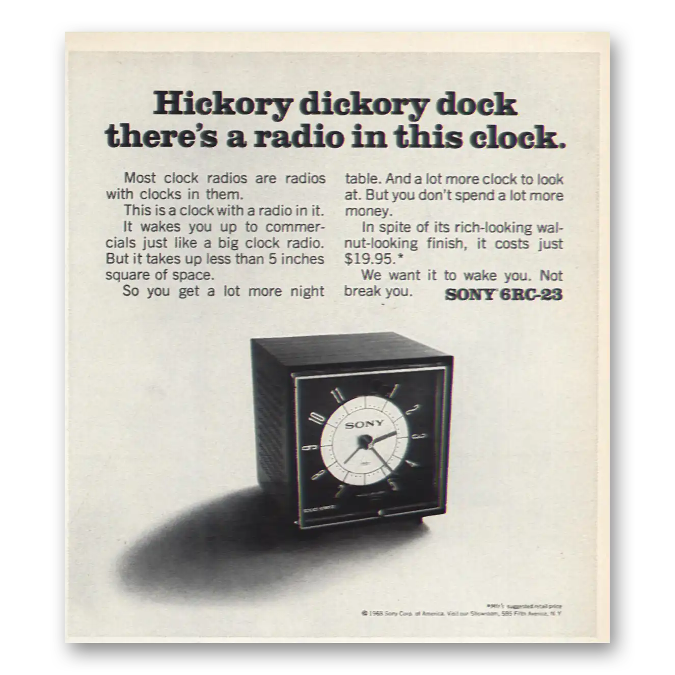 1969 Sony Radio Hickory Dickory Clock Radio In This Clock Vintage Magazine Print Ad