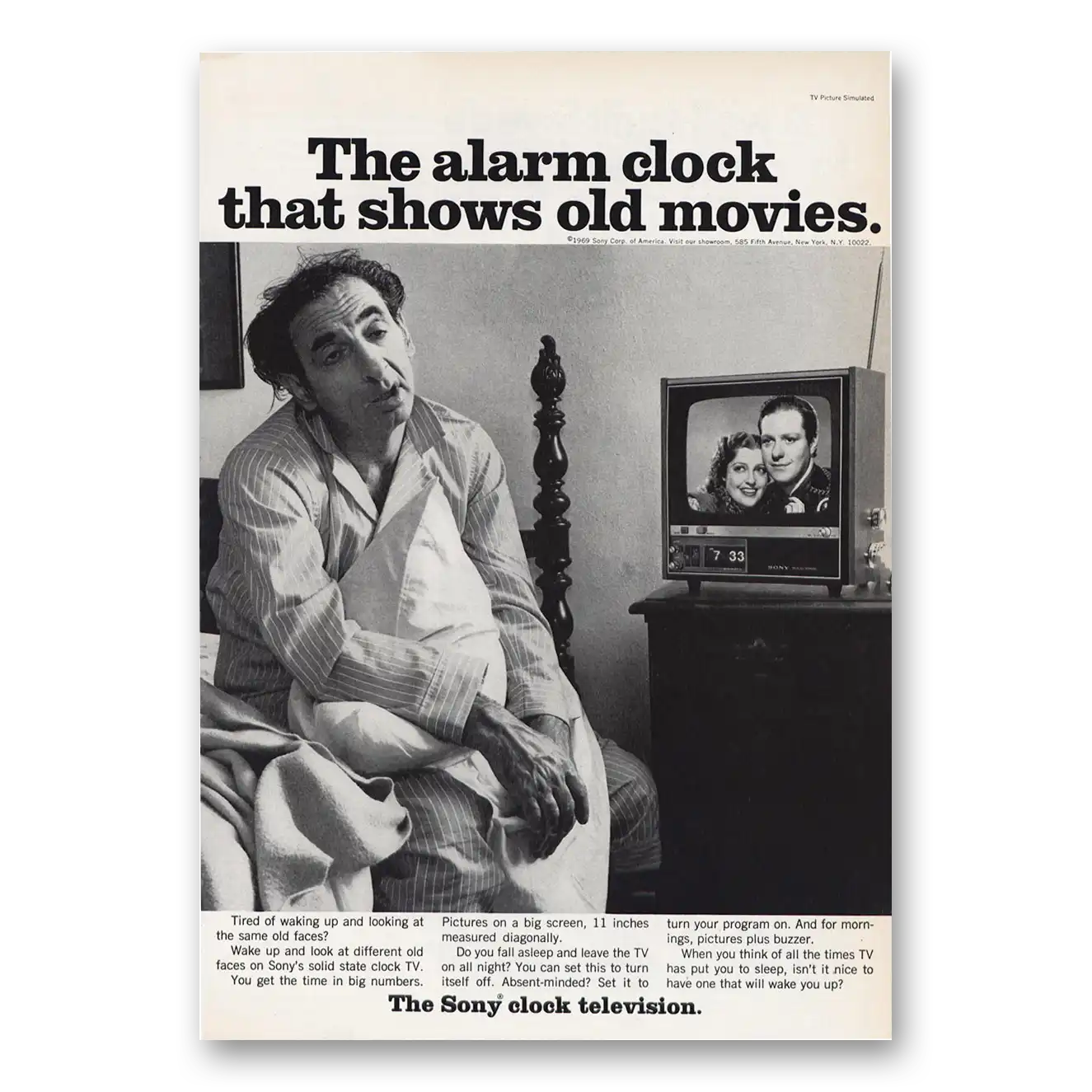 1969 Sony Television Clock Television Shows Old Movies Vintage Magazine Print Ad