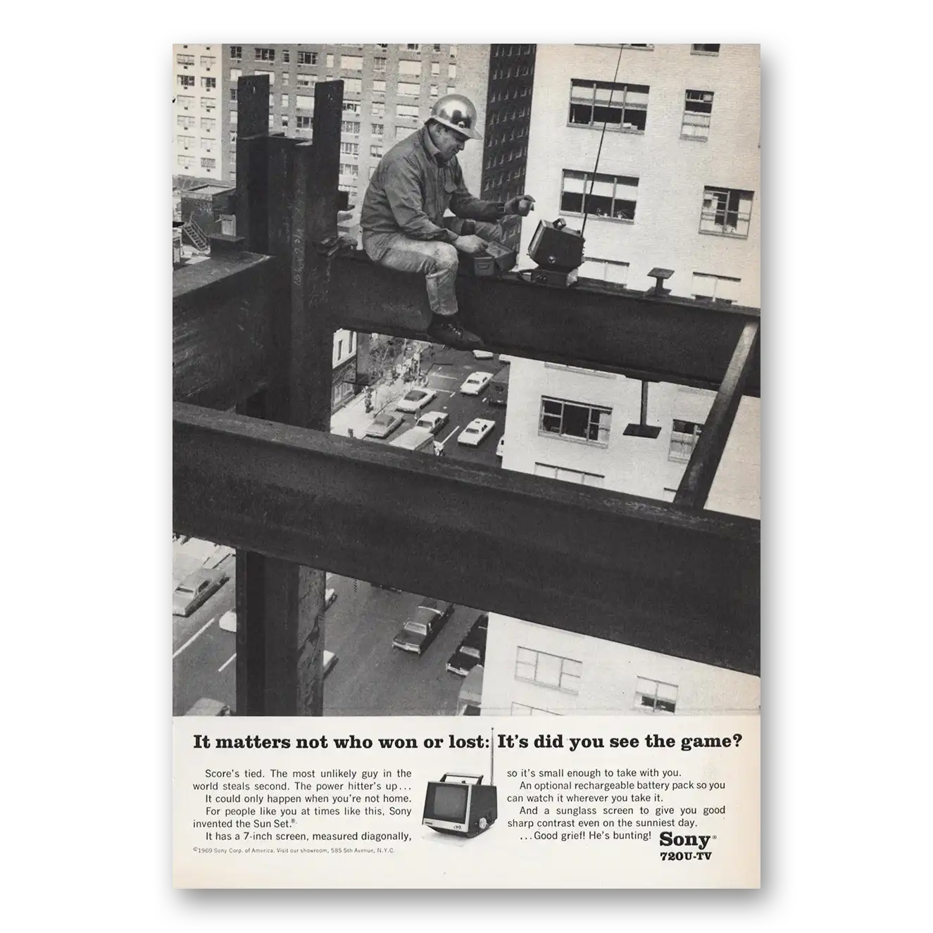 1969 Sony Portable TV Matters Not Who Won or Lost Vintage Magazine Print Ad